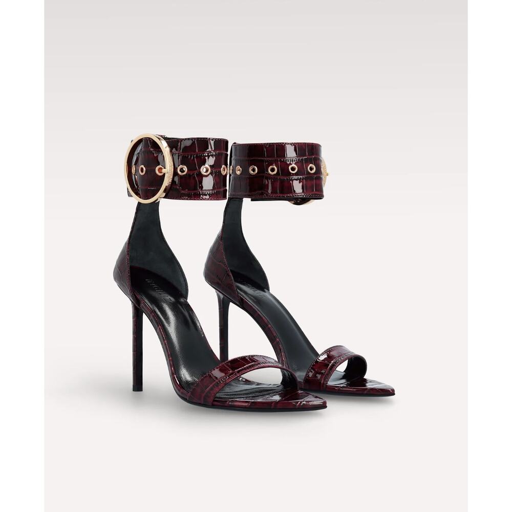 New INGILIZ Adele 01 Burgundy Croco Embossed Leather Sandals Buckle 37 EU 7 US